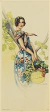 GASPAR CAMPS (1874-1942). [WINSOME LADIES.] Group of 4 decorative panels. Each approximately 14x6 inches, 36x16 cm.